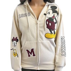 Mickey Mouse Ivory Zip Up‎ Hooded Jacket Womens Size XXL
